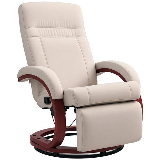 Manual Recliner Swivel Reclining Chair with Footrest Armrests Beige