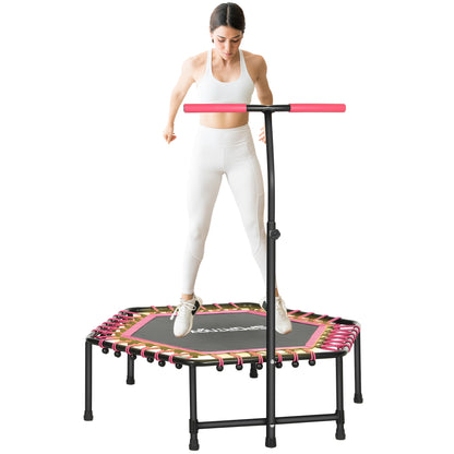45" Fitness Trampoline with Adjustable Handle, LED Lights, Pink
