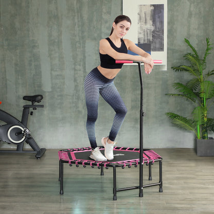 45" Fitness Trampoline with Adjustable Handle, LED Lights, Pink