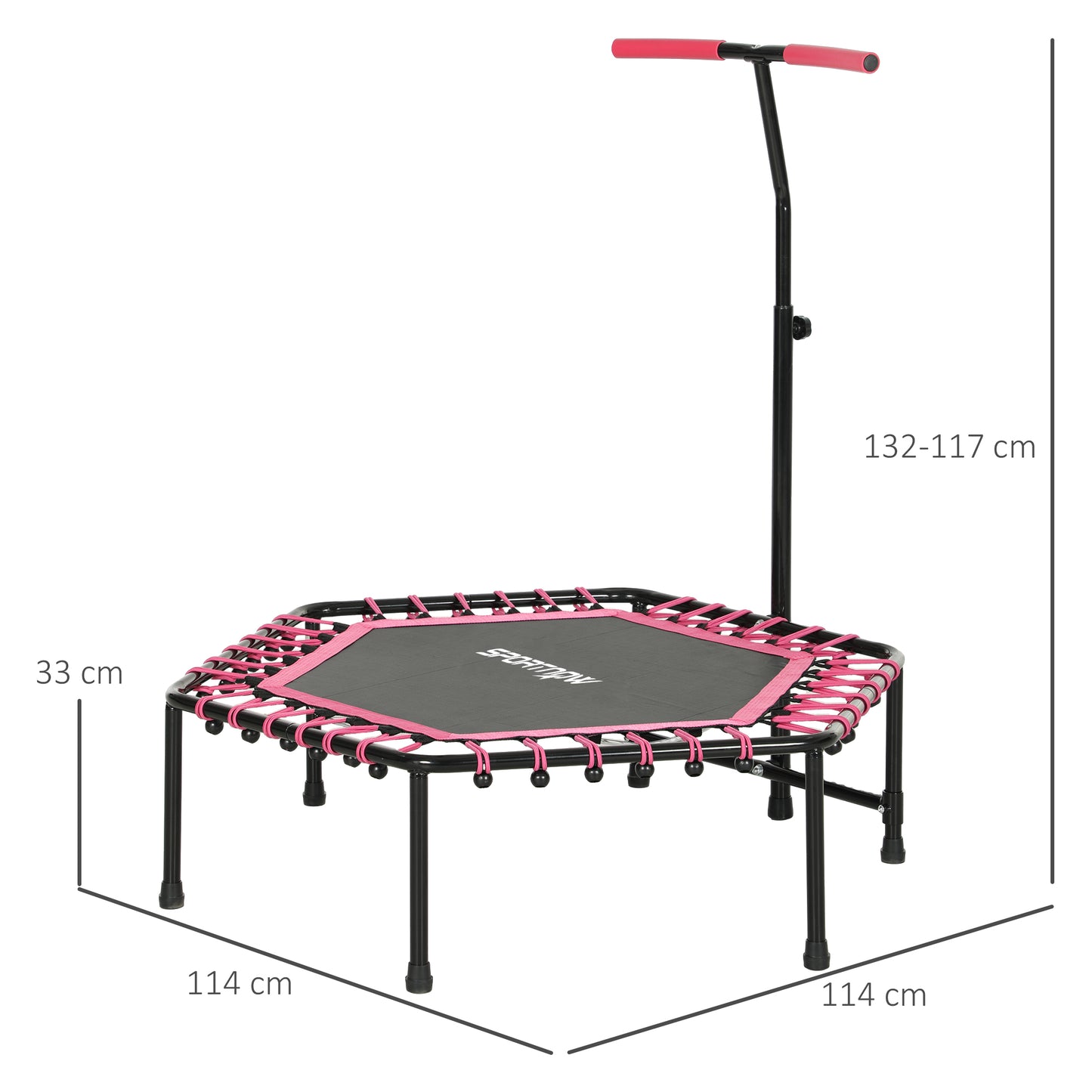 45" Fitness Trampoline with Adjustable Handle, LED Lights, Pink