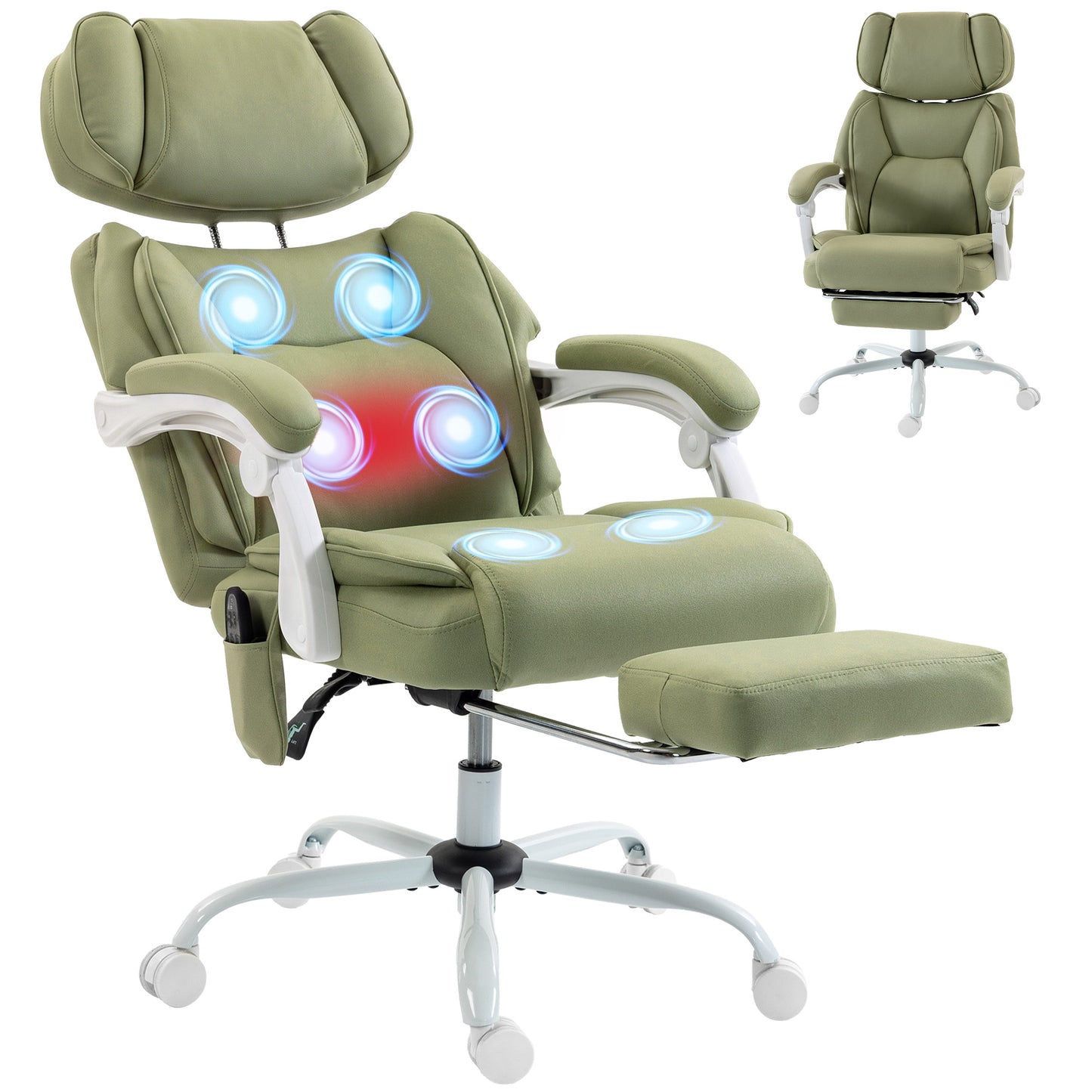 Vibration Massage Office Chair w/ Heat Reclining Function, Lime Green