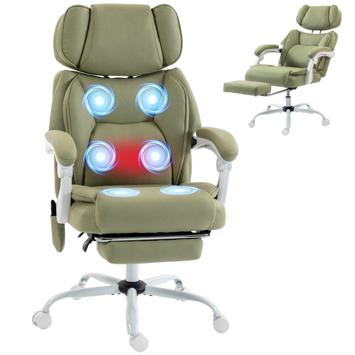 Vibration Massage Office Chair w/ Heat Reclining Function, Lime Green