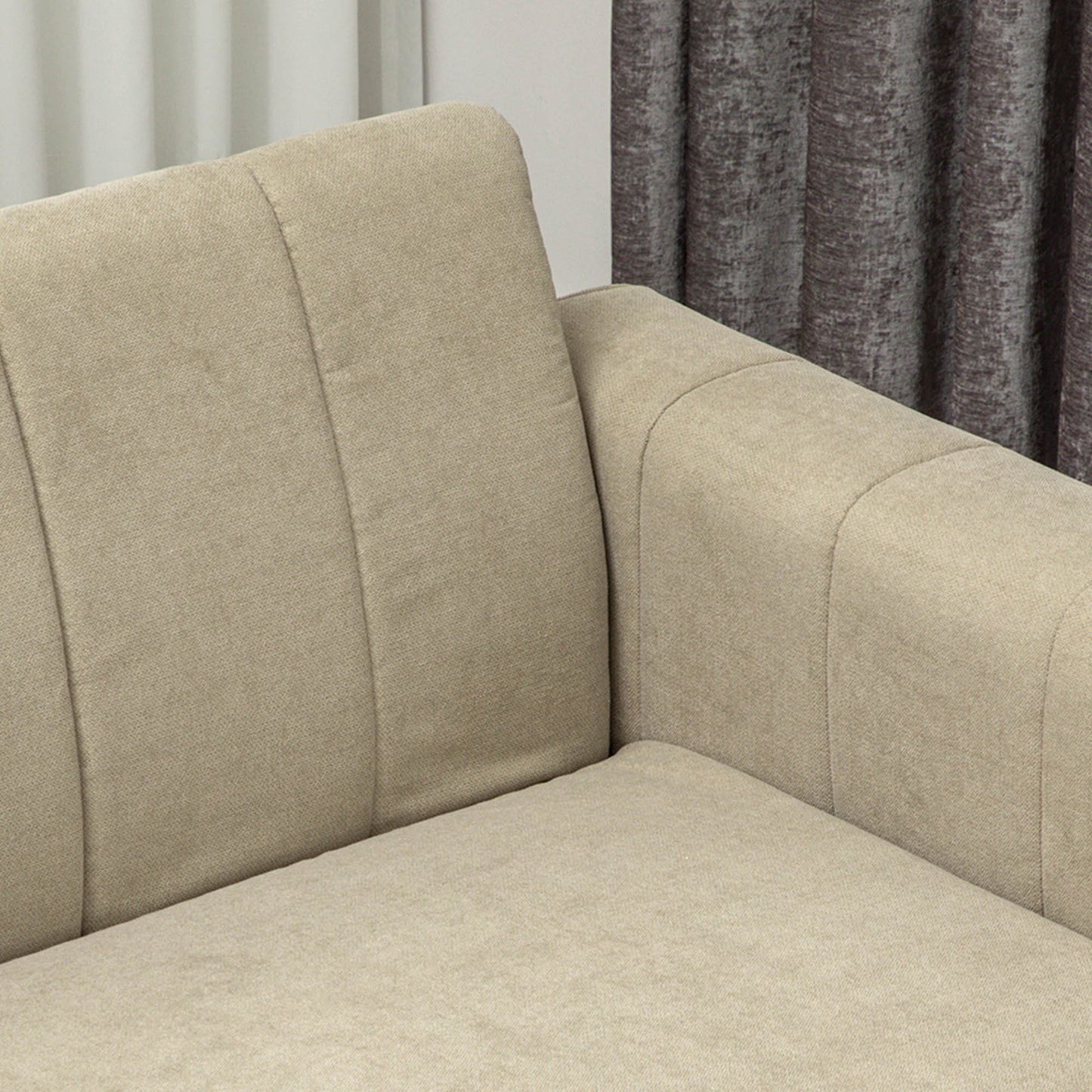 3 Seater Sofa, Modern Fabric Couch with Channel Tufted, Khaki