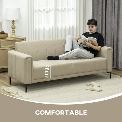 3 Seater Sofa, Modern Fabric Couch with Channel Tufted, Khaki