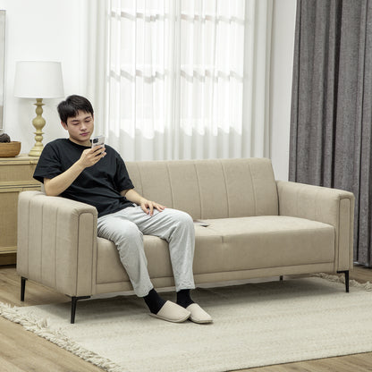 3 Seater Sofa, Modern Fabric Couch with Channel Tufted, Khaki