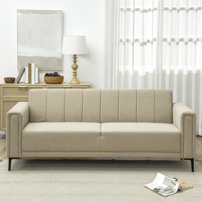 3 Seater Sofa, Modern Fabric Couch with Channel Tufted, Khaki