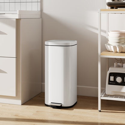 30L Kitchen Bin, Pedal Bin with Lid, Removable Inner Bucket, Cream