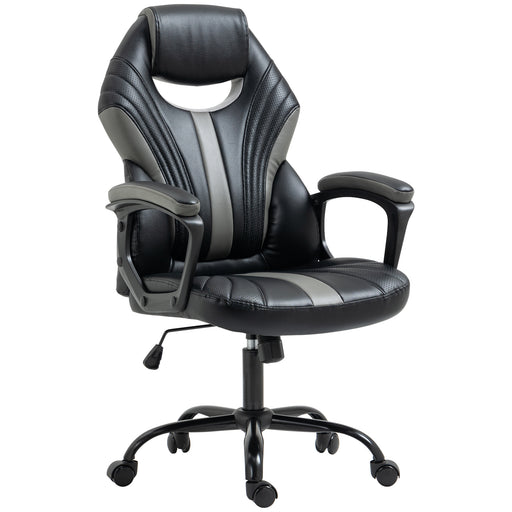Vinsetto Racing Gaming Chair, Home Office Computer Desk Chair, Faux Leather Gamer Chair with Swivel Wheels, Black Grey