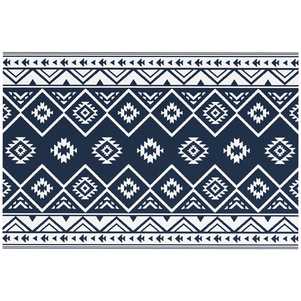 Plastic Straw Reversible RV Outdoor Rug with Carry Bag, 182 x 274cm, Blue and White