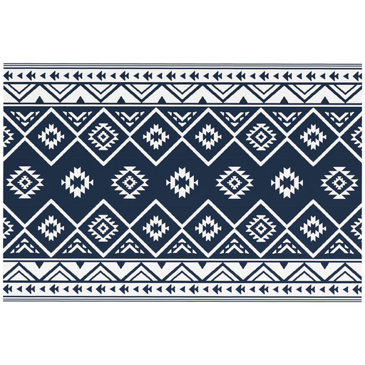 Plastic Straw Reversible RV Outdoor Rug with Carry Bag, 182 x 274cm, Blue and White