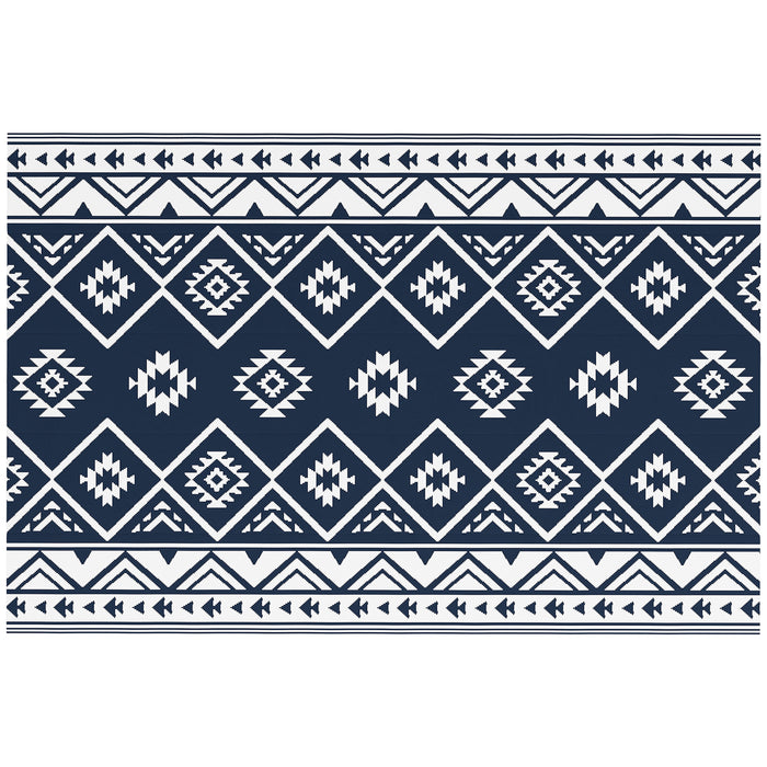 Plastic Straw Reversible RV Outdoor Rug with Carry Bag, 182 x 274cm, Blue and White