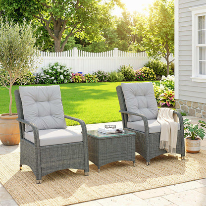 3 Pieces Rattan Bistro Set, Wicker Garden Furniture Set, Light Grey