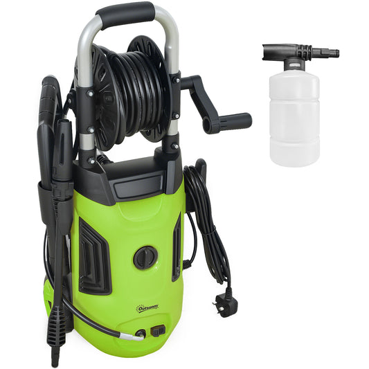 1800W Power Washer 150 Bar Pressure 6M Hose and Hose Reel, Green