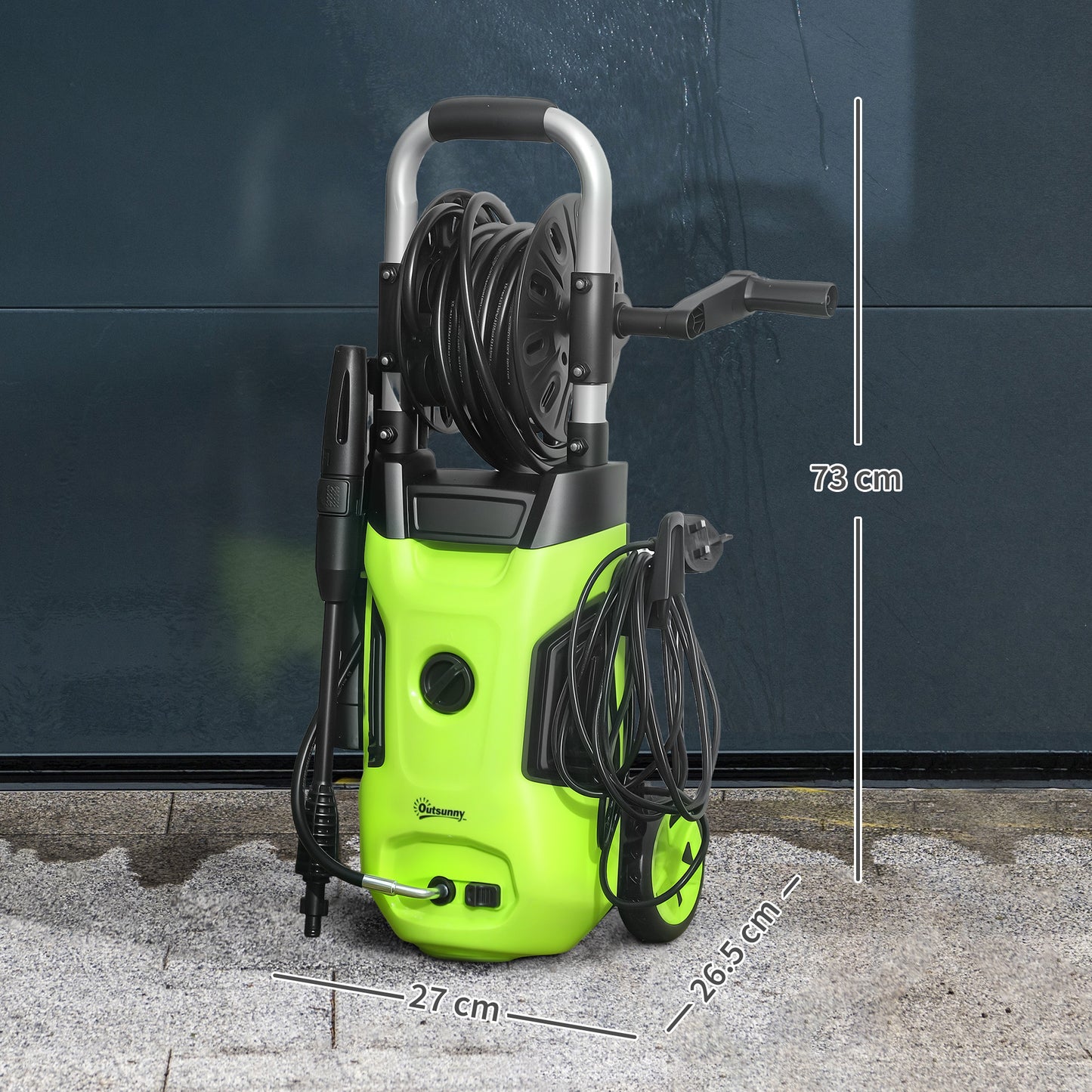 1800W Power Washer 150 Bar Pressure 6M Hose and Hose Reel, Green