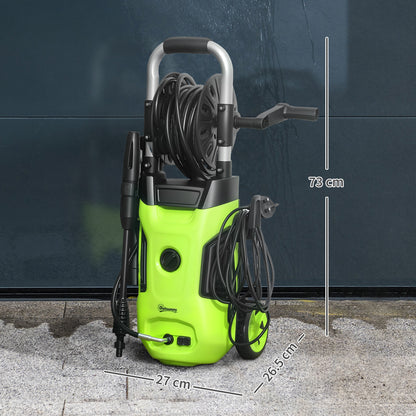 1800W Power Washer 150 Bar Pressure 6M Hose and Hose Reel, Green