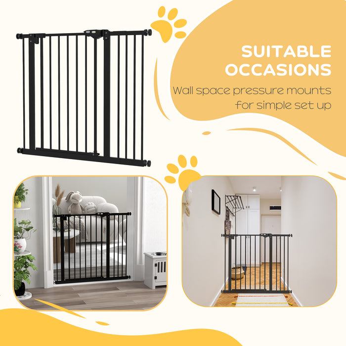 Metal 74-94cm Wide Adjustable Dog Gate Black