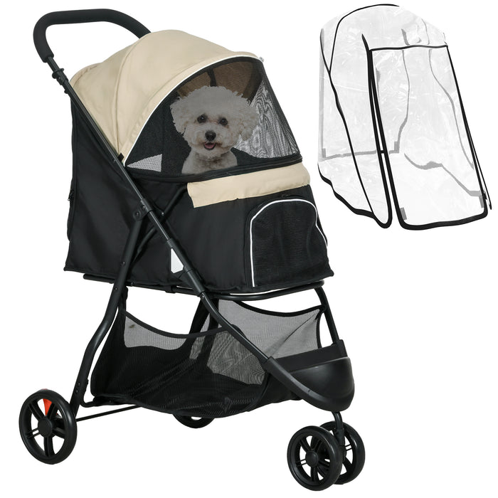 Dog Stroller for XS Dogs, S Dogs, Cats with Rain Cover - Khaki