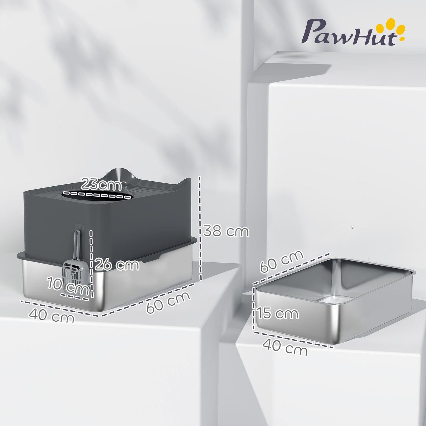 Stainless Steel Cat Litter Box, Enclosed Metal Litter Tray, Dark Grey