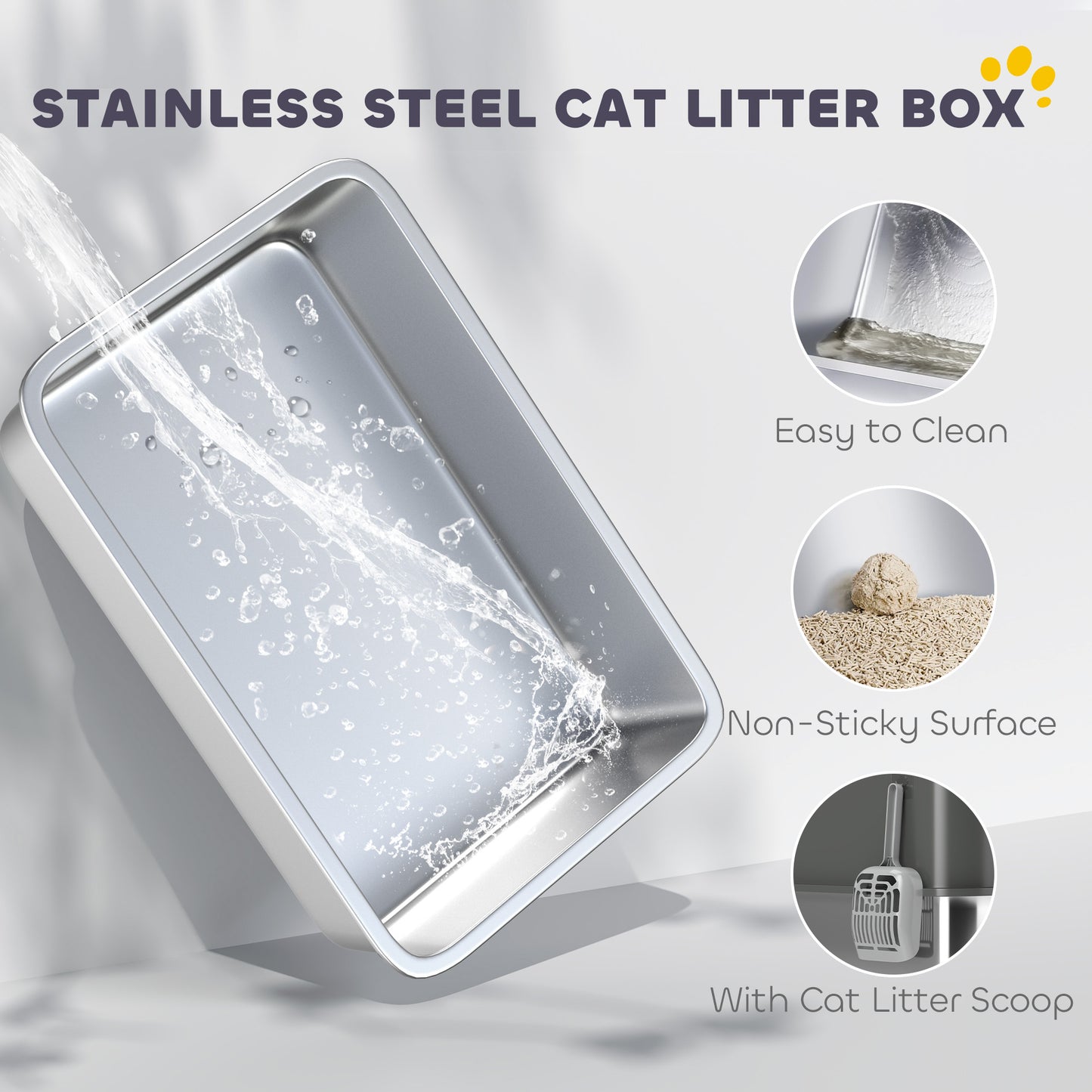 Stainless Steel Cat Litter Box, Enclosed Metal Litter Tray, Dark Grey