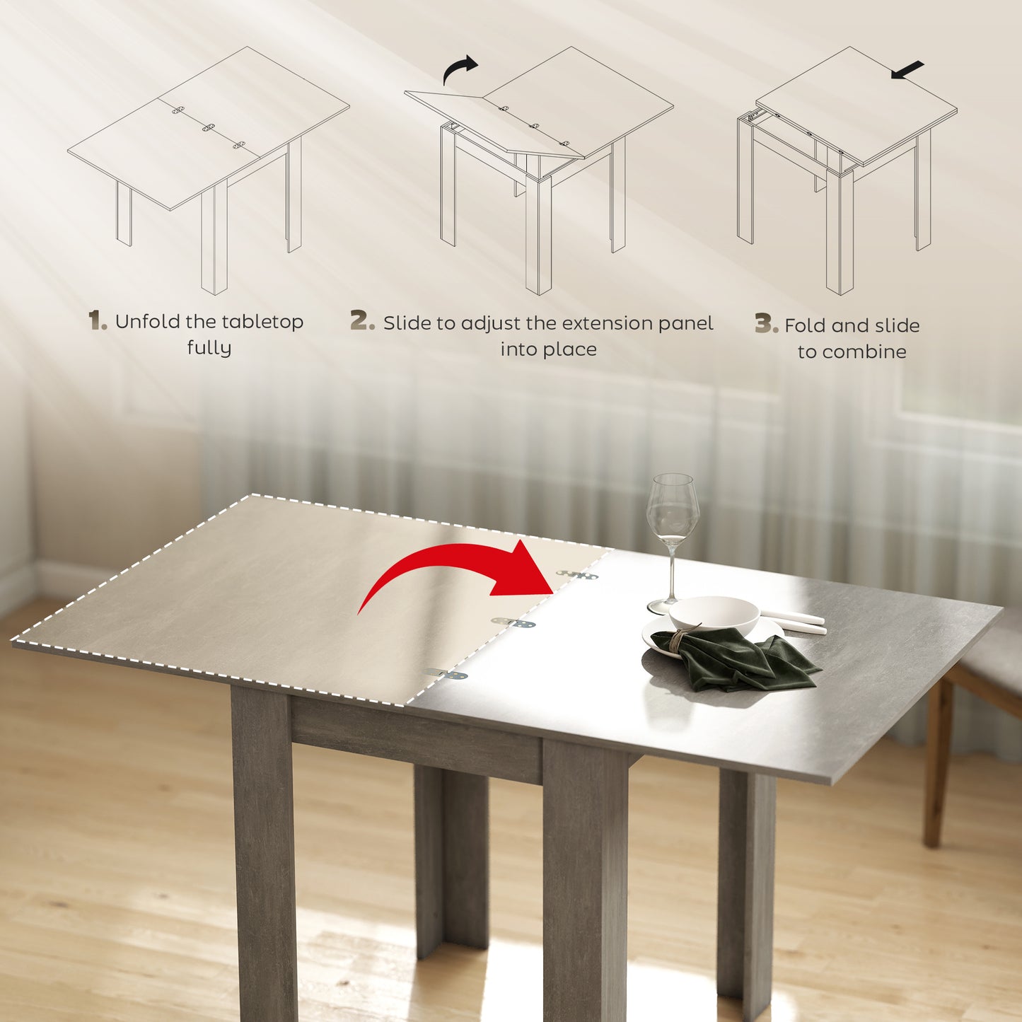 Folding Dining Table for 4-6, Drop Leaf Table for Small Spaces, Grey