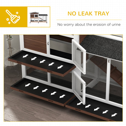 Rabbit Hutch, Bunny Cage Outdoor 2-Tier w/ Wheels & Tray, Brown