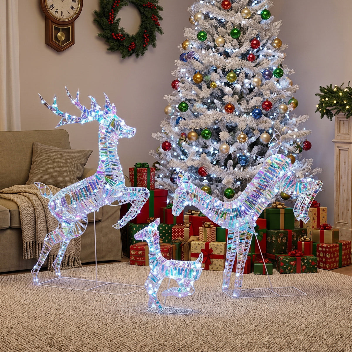3-Piece Christmas Lighted Reindeer Family Set for Outdoor