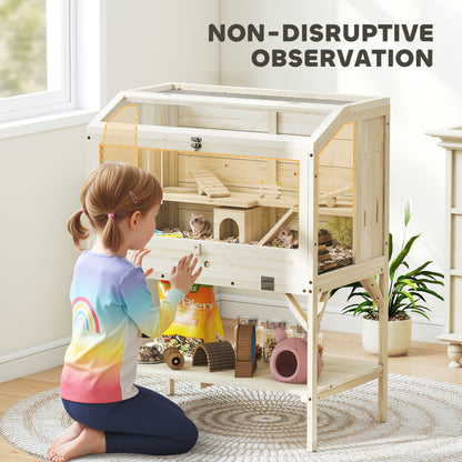 Wooden Hamster Cage, 2 Tier Hamster Habitat with Storage Shelf