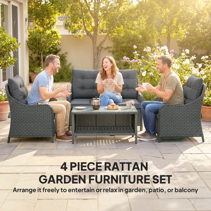 4 Piece Rattan Patio Furniture Set with Removable Cushion Covers