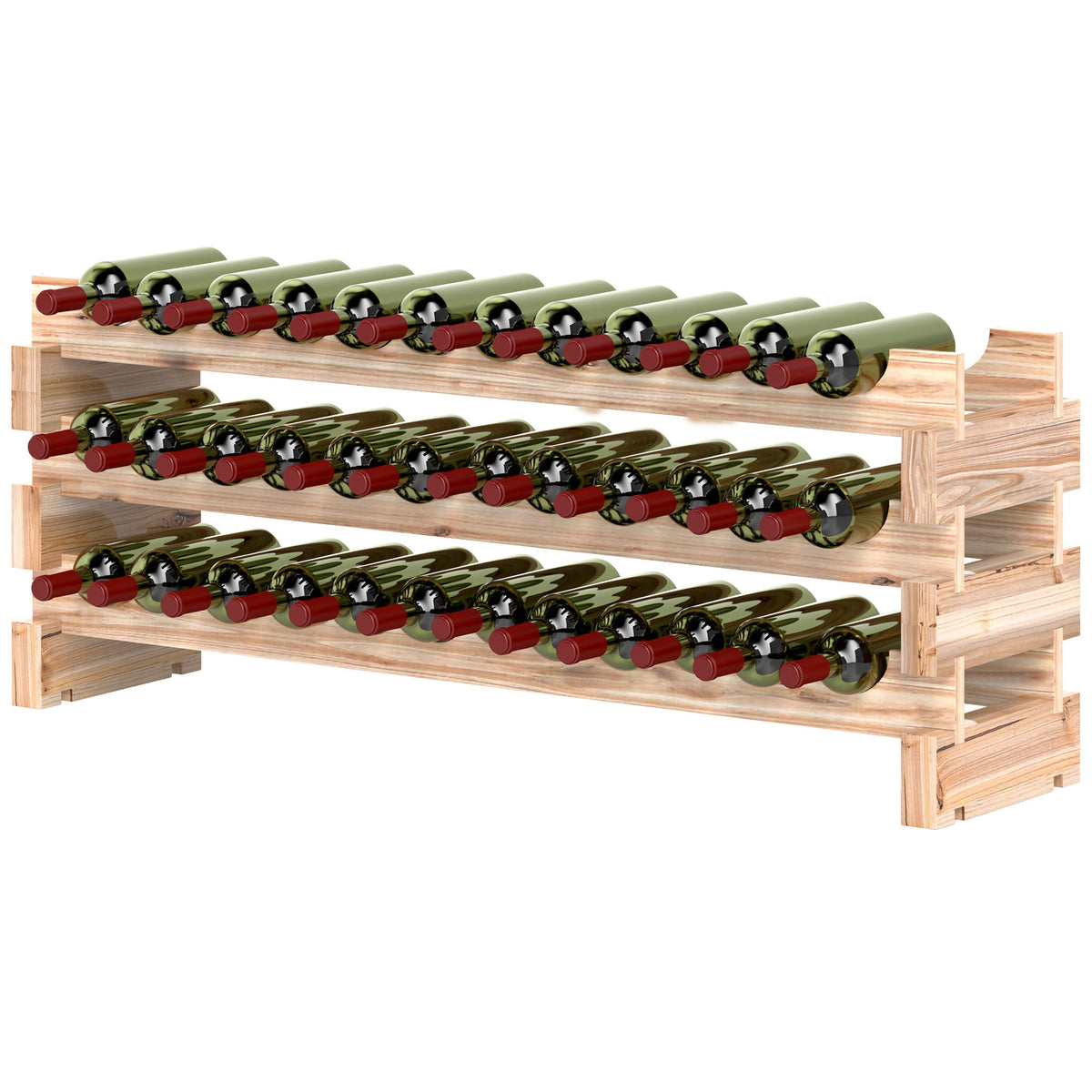 36 Bottle Shelf Wine Rack Holder Standing Holds Storage Fir Wood Cellar