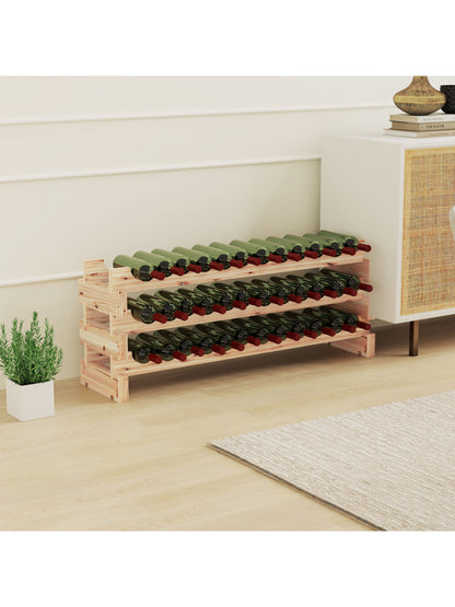 36 Bottle Shelf Wine Rack Holder Standing Holds Storage Fir Wood Cellar