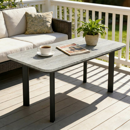 Outdoor Coffee Table, Garden Table with Slatted WPC Top, Grey