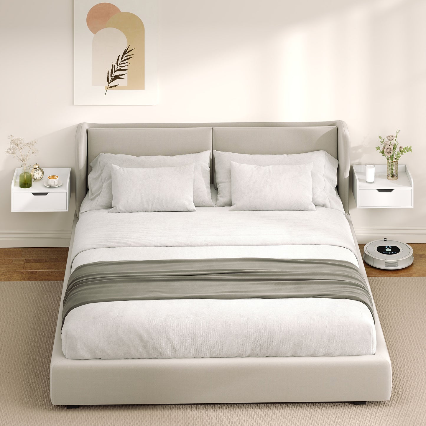 Floating Nightstands Set of 2, Nightstand with Drawer, White