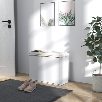 Shoe Storage Bench with Cushion and Flip-Drawer 62x26x47.5cm White