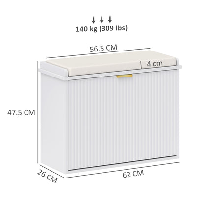 Shoe Storage Bench with Cushion and Flip-Drawer 62x26x47.5cm White