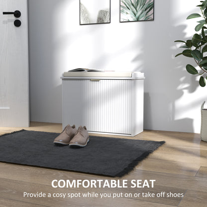 Shoe Storage Bench with Cushion and Flip-Drawer 62x26x47.5cm White