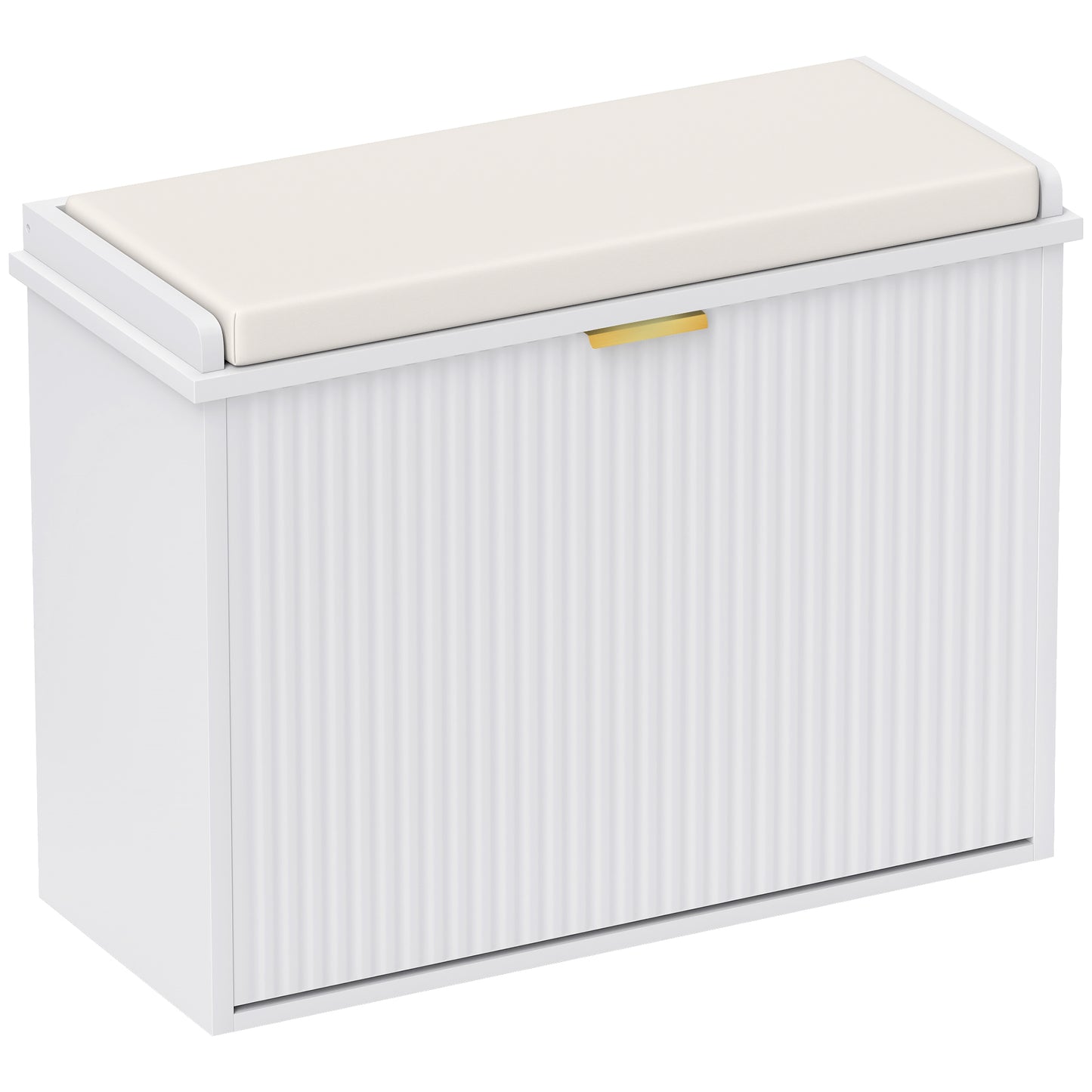 Shoe Storage Bench with Cushion and Flip-Drawer 62x26x47.5cm White