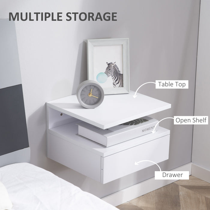 Floating Bedside Cabinet with Drawer and Open Shelf, Wall Mounted Nightstands, Bedside Table with Storage for Bedroom