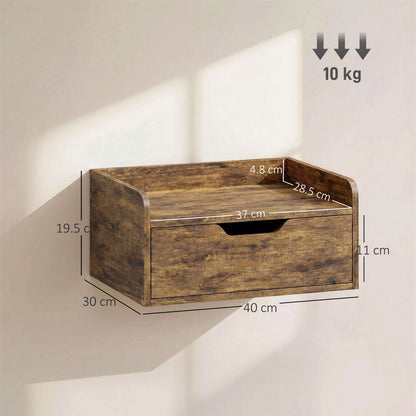 Floating Nightstands Set of 2, Nightstand with Drawer, Rustic Brown