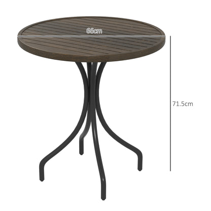 Round Garden Table Outdoor Side Table with Steel Frame Brown
