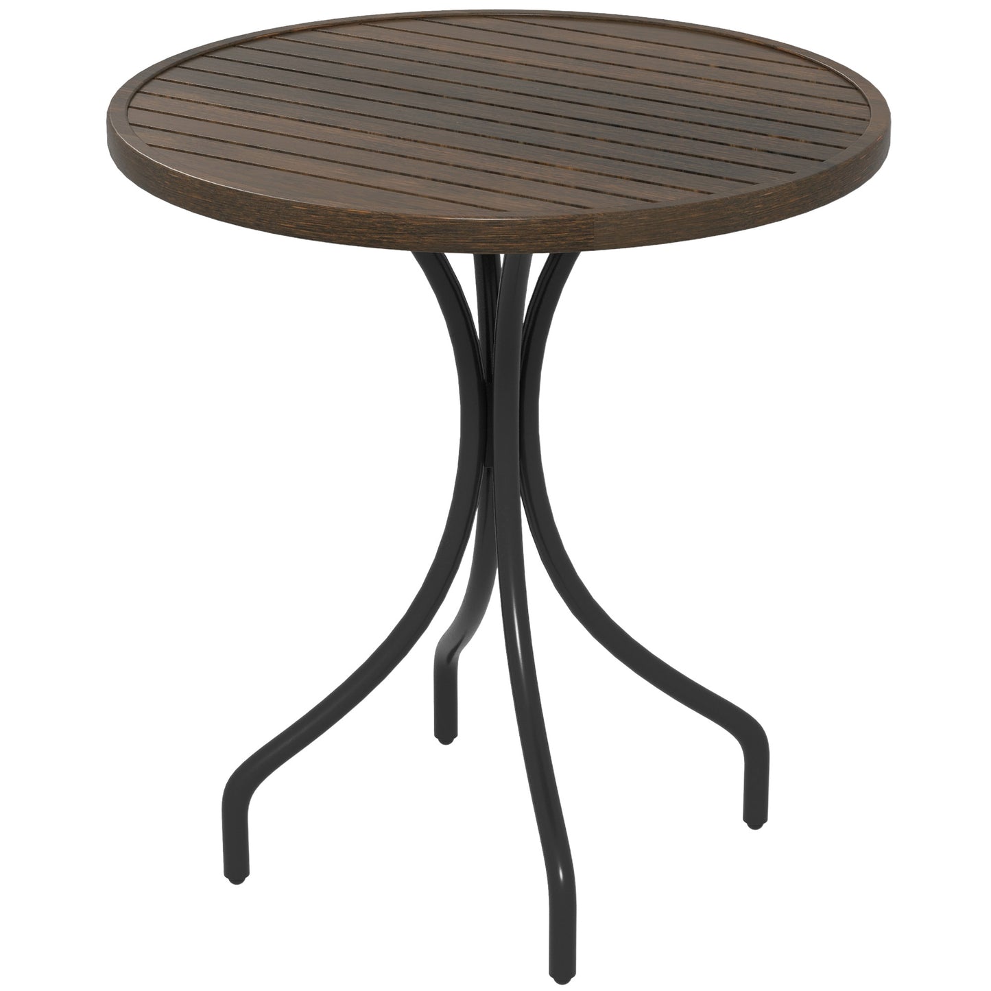 Round Garden Table Outdoor Side Table with Steel Frame Brown