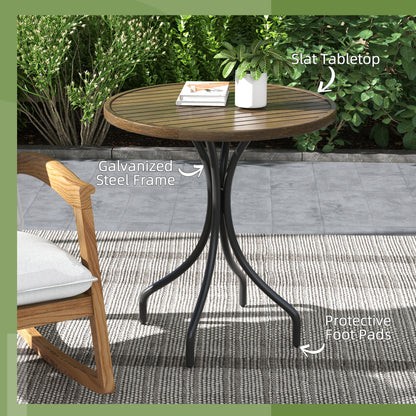 Round Garden Table Outdoor Side Table with Steel Frame Brown
