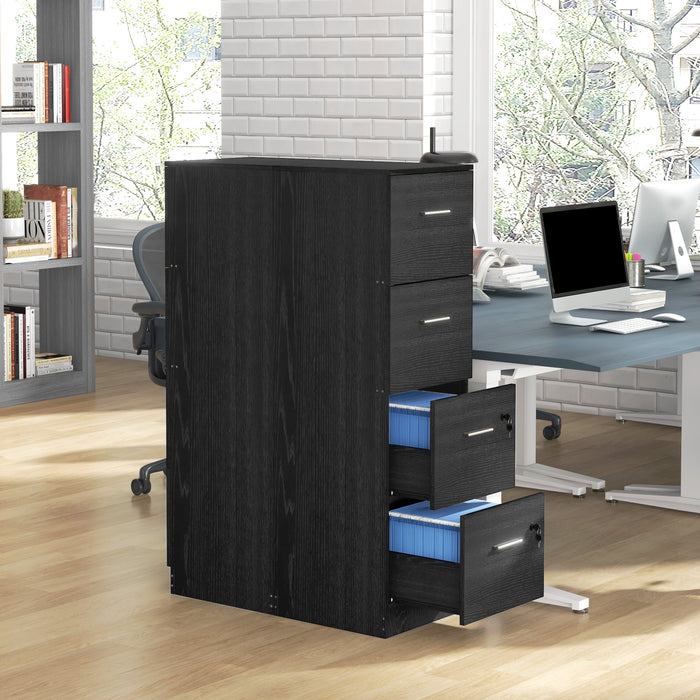 4 Drawer File Cabinet Locking Filing Cabinet, Black Wood Effect