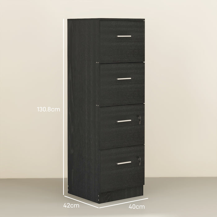 4 Drawer File Cabinet Locking Filing Cabinet, Black Wood Effect