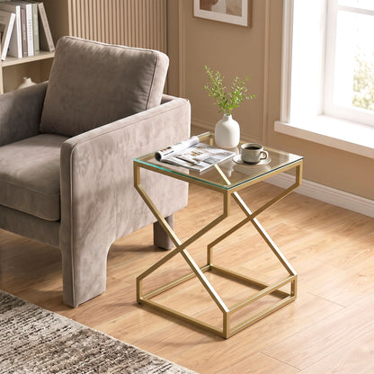 Nest of Tables, Side Table Set of 2 with Transparent Top, Transparent