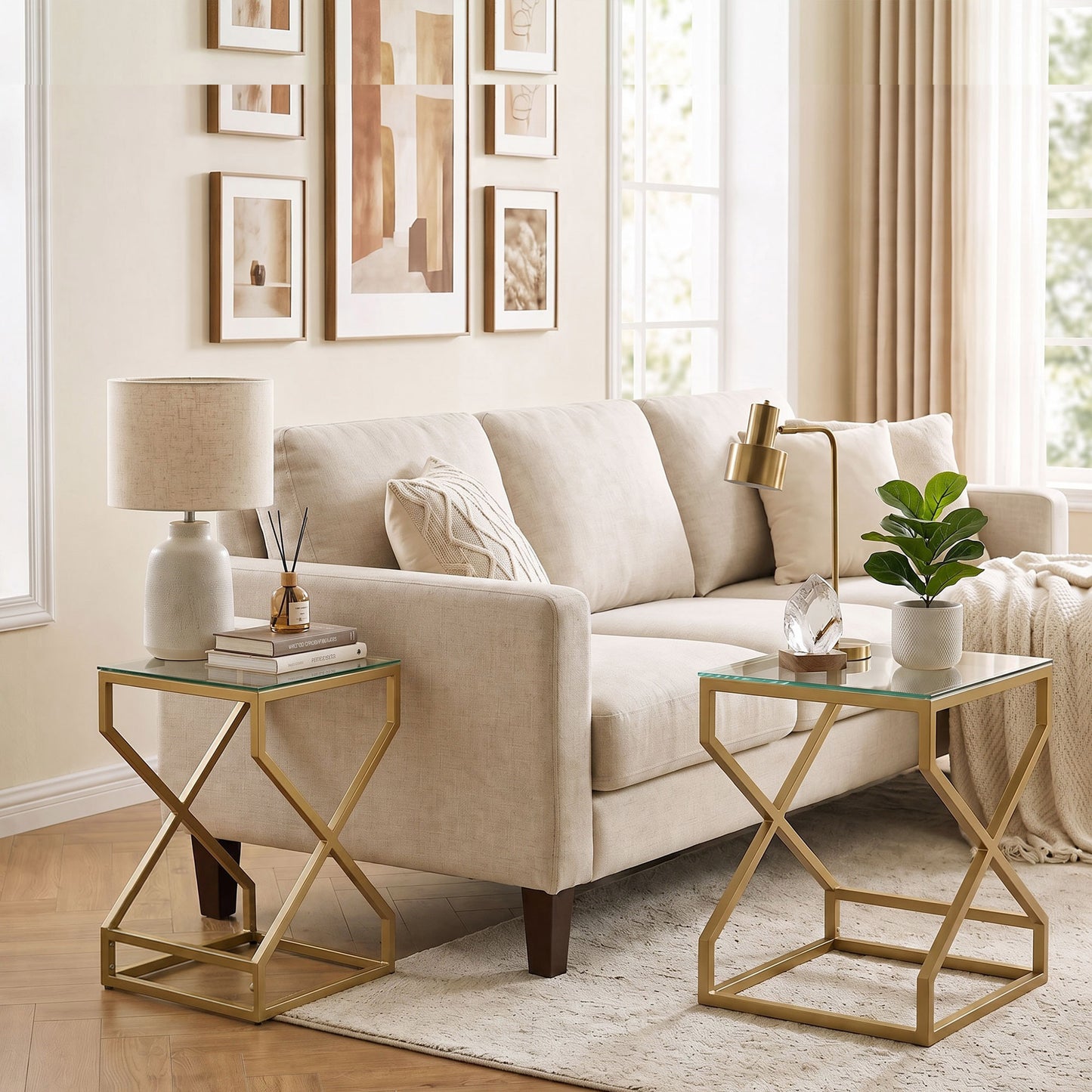 Nest of Tables, Side Table Set of 2 with Transparent Top, Transparent