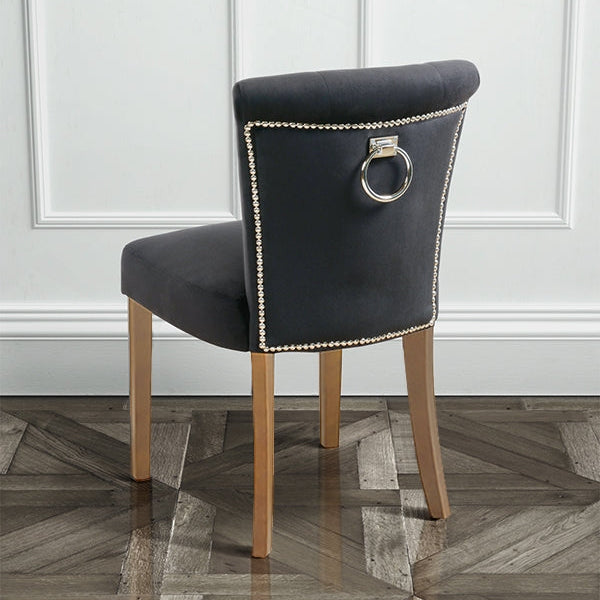 Positano Dining Chair with Back Ring - Black Velvet Natural legs