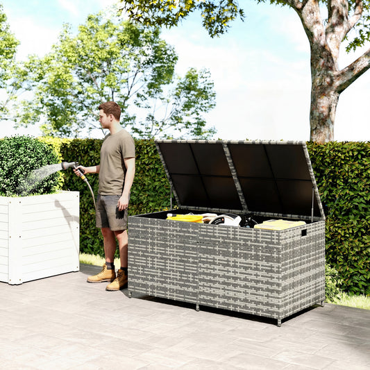 650L Garden Storage Box with Wheels, Waterproof Liner, Mixed Grey