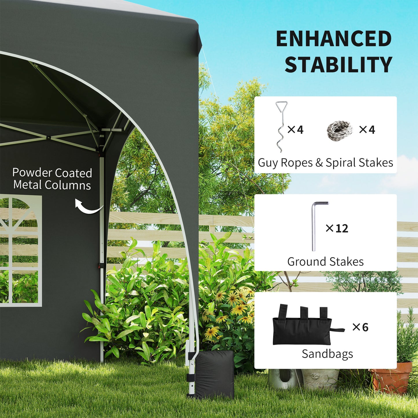 3 x 6m Pop Up Gazebo with Sides, Peak Top Garden Party Tent Marquee