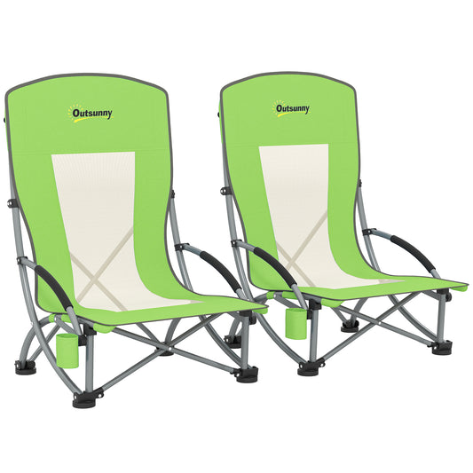 Set of 2 Folding Beach Chair, Camping Chair with Carry Bag, Green