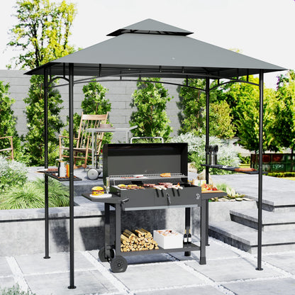 8' x 5' Grill Gazebo, Double Tiered Outdoor BBQ Shelter, Dark Grey